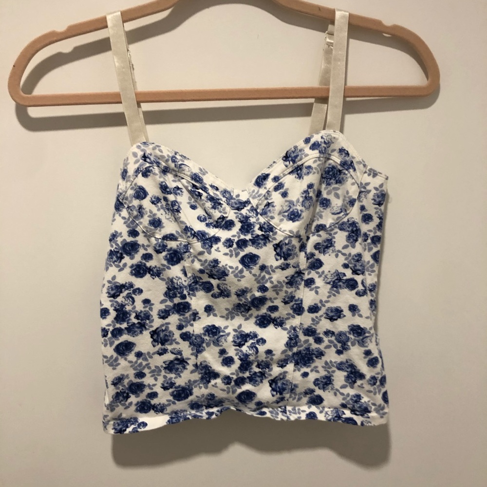 H&M Blue Floral Cropped Bustier Top